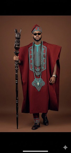 Regal Maroon and Turquoise Agbada Ensemble