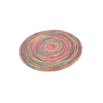 Table Set In Multicolored Natural Straw, Handmade Trivet