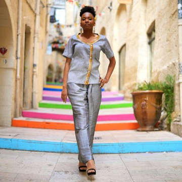 Praia - Ensemble chemise et pantalon en pagne tissé - panu di terra