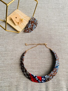 Wax adornment - wax necklace - wax earrings - wax creoles - brown African fabric