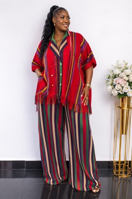 Ensemble deux pièces en aso-oke – tenue africaine rayée haut de gamme
