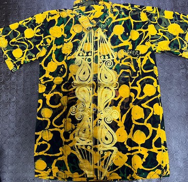 Men African Print Shirt,Yellow Embroidered Senator Style Button Shirt | Handmade Batik Male Shirt
