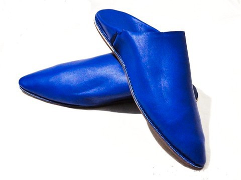 Handmade blue original leather slippers for men