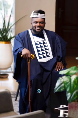 Manuel Fashion Navy Agbada with White Embroidered Panel