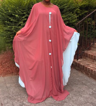Oversized Two-tone Sheer Chiffon Maxi Layered Kaftan Dress