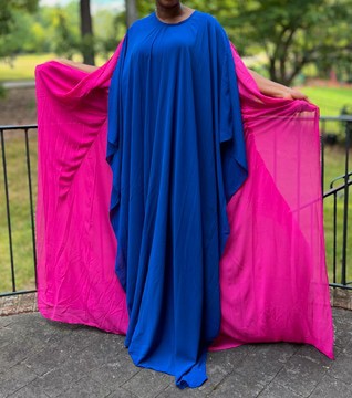 Pink and Blue Two-tone Sheer Chiffon Maxi Layered Kaftan Dress