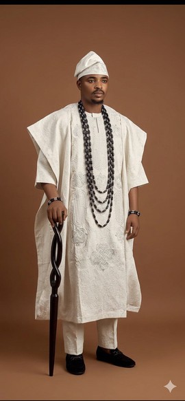 Regal Cream Textured Agbada Ensemble