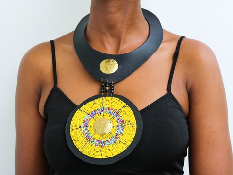 Collier en cuir africain, collier ras du cou en perles, tour de cou en perles Maasai, collier Tribal