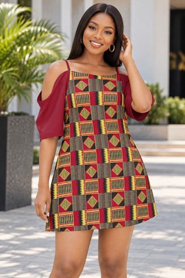 Robe caraco à épaules dénudées à motif Kente pour femme | Mode Kente | Bynelo