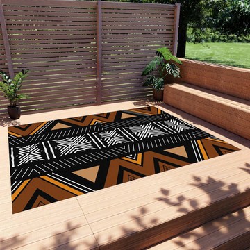 Orange and Black Outdoor Rug Coloured Tribal Carpet (LARGER SIZES AVAILABLE)