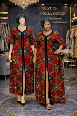 Red Ankara Long Dress with Adjustable Front Slit