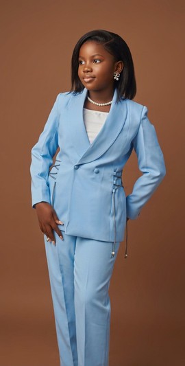 Light Blue Double-Breasted Blazer and Trouser Suit Set