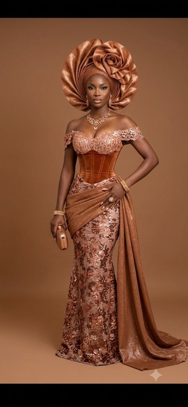 Elegant Bronze Off-Shoulder Gown