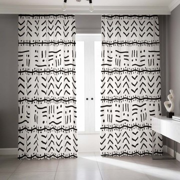 Native Tribal White and Black Blackout Curtains (Two-Piece) LARGER SIZES AVAILABLE