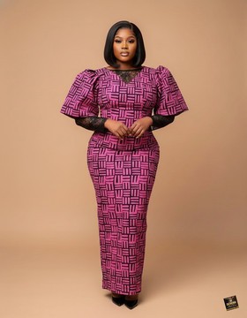 Batik &amp; Lace-Accent Column Gown