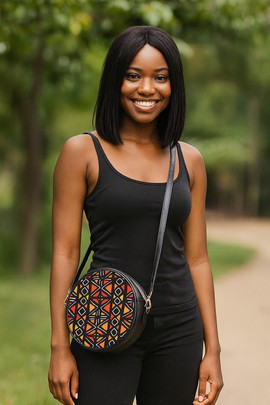 African Crossbody Bags Round Sling Mud Cloth Print