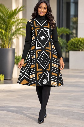 Robe tunique à col roulé en bogolan ancien pour femme | Mode patrimoniale | Bynelo