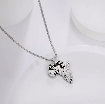Silver african map necklace