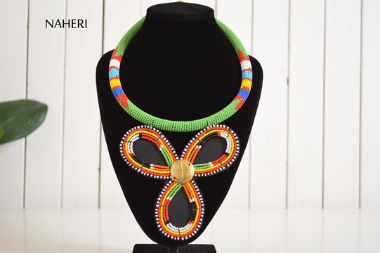 African Green Beaded Necklace | Zulu Beaded Necklace | Tiered &amp; Tribal