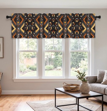 African Harmony Mudcloth Print Curtain Valance | African Window Décor | Bynelo