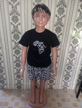 Cotton T-Shirt with Africa Motif &amp; Monochrome Ankara Shorts, Handmade African Kids Summer Set