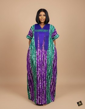 Grand boubou Adire violet, longueur maxi