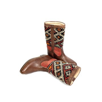 High-end handmade genuine leather and kilim boot.