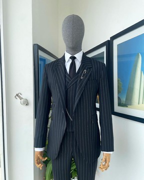 Une rayure crayon noir &amp; blanc anthracite - Jorgecarli cérémonial super super 140's - Costume "Board Room"
