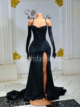 Long beaded corset velvet evening dress, prom gowns, engagement dress