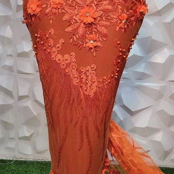Orange Lace fabric for women, women lace fabric (5 yards )