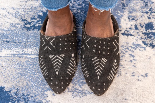 Black Bogolan &amp; Leather Slippers