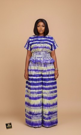 Ensemble deux pièces péplum et palazzo Indigo Ripple