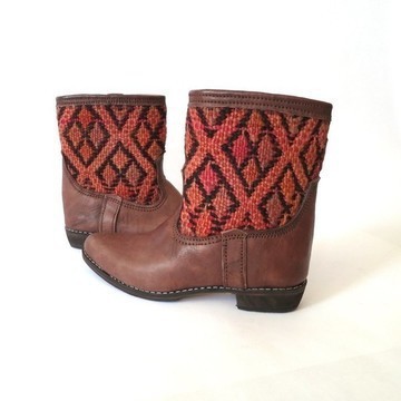 BIG SALE! Genuine leather boots with Kilim Handmade by Cuiroma craftsmen in Morocco
