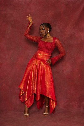 Red Lace Blouse and Handkerchief Skirt Set