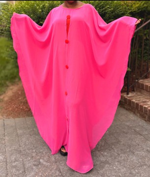 Pink and Orange Oversized Two-tone Sheer Chiffon Maxi Layered Kaftan Dress