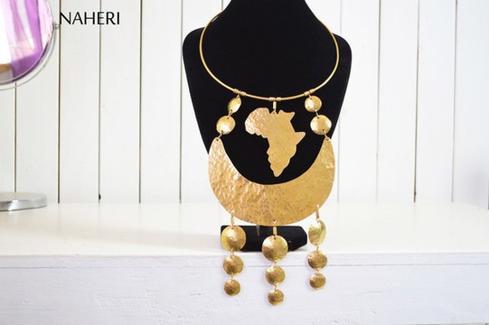African map brass necklace tribal pendant metal designer neck piece