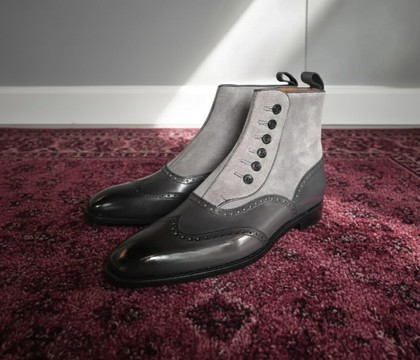 Handmade Two Tone Suede &amp; Leather Wingtip Button Boots