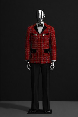 COSTUME de soirée en tweed à carreaux rouge et noir