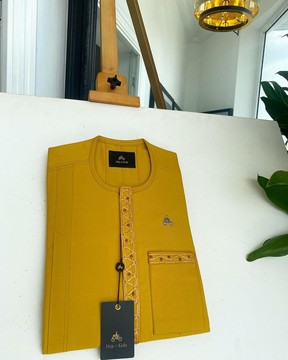 A Yellow, embroidery front flap, kaftan