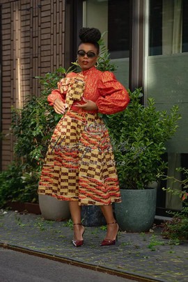 AIYANA RED AND GOLD PUFFY SLEEVE