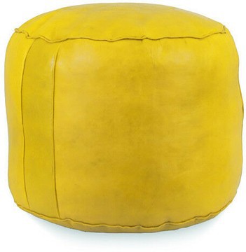 Grand pouf en vrai cuir Naturel Jaune