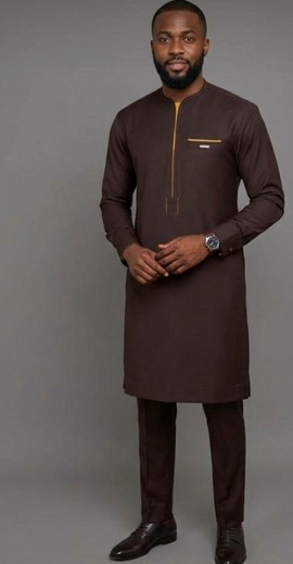 Manuel Fashion Tan Kaftan with Brown Embroidered Panel