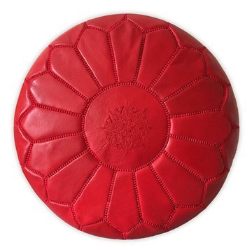 Grand pouf en vrai cuir Naturel Rouge