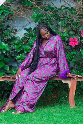 LONG PRINTED SILK KIMONO WITH FRINGES