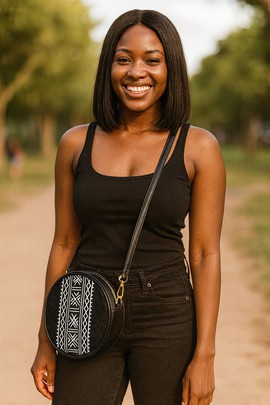 African Bag Sling Round Abstract Black and White