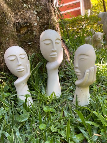 Set of 3 Handmade Soapstone Face Sculptures – Elegant Home &amp; Office Décor