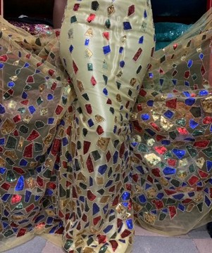 Tissu en dentelle perlée en stock, 5 yards