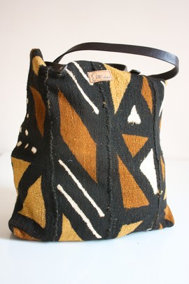 Brown genuine bogolan tote bag