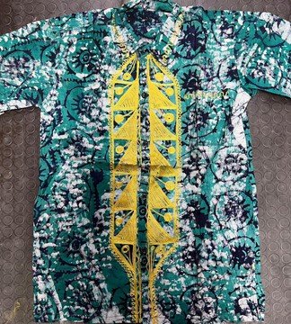 Men African Print Shirt,Green Embroidered Senator Button-Down Shirt,Handmade Batik Male Clothes