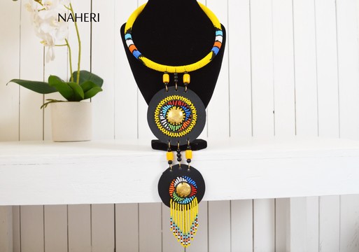 African beaded zulu necklace tiered pendant tribal handmade jewelry